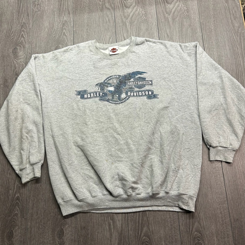 Vintage Harley Davidson Sweatshirt Mens 2XL Gray Eagle Jim's Mendon Ohio Crew